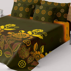 Green Floral Sateen Bed Sheet Set - 7023