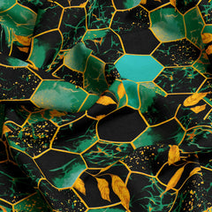 Black Hexagonal Marble Effect Bed Sheet Set with Gold Accents by Sateen