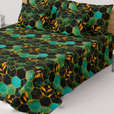 Black Hexagonal Marble Effect Bed Sheet Set with Gold Accents by Sateen