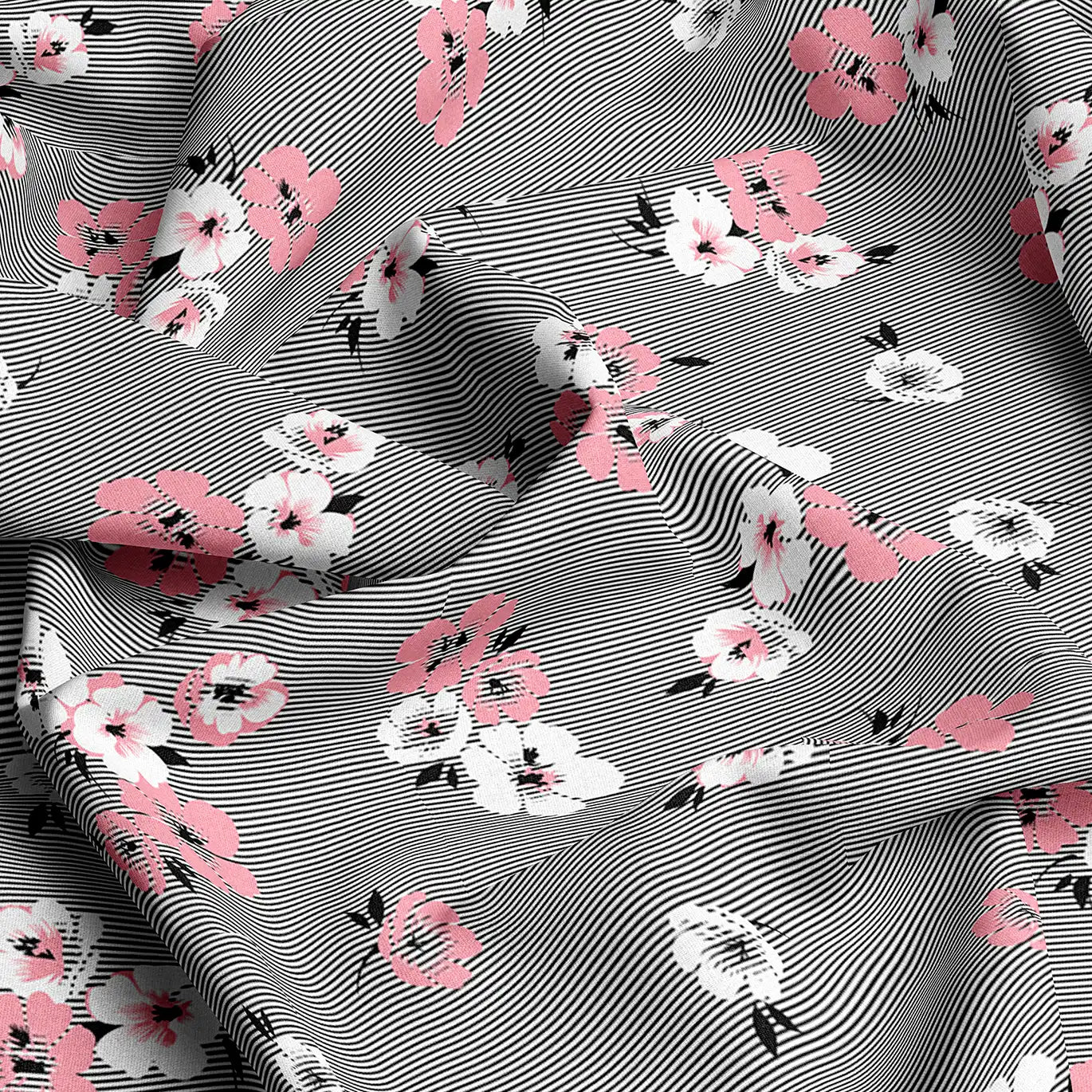 Black White Floral Sateen Bed Sheet Set - 5902