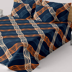 Blue Wavy Stripe Sateen Bed Sheet Set