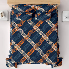 Blue Wavy Stripe Sateen Bed Sheet Set