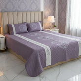 Lavender Embroidered Quilted Cotton Bed Sheet Set