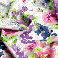 Milky White Floral Sateen Bed Sheet Set - 5789