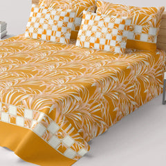 Mustard Leaf Sateen Bed Sheet Set