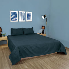 DARK TEAL STRIPE MICRO COTTON BED SHEET