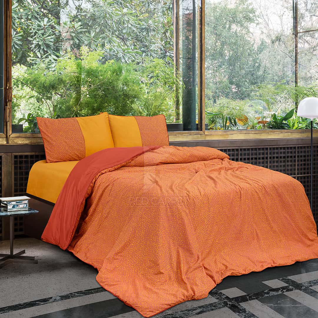 Rust Orange Diagonal Stripes Geometric Satin Quilt Cover Set