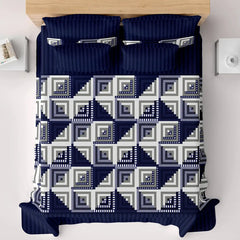 Royal Blue Geometric Squares & Triangles Sateen Bed Sheet Set