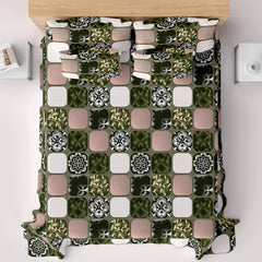 PATCHWORK GREEN SATEEN BED SHEET SET