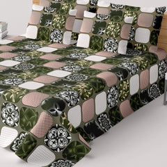 PATCHWORK GREEN SATEEN BED SHEET SET