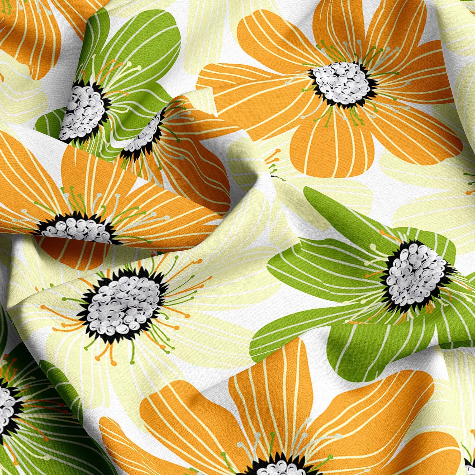 Sateen Bed Sheet Set Floral Yellow Green Orange - 4035