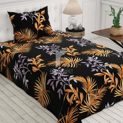 Black Leaves Sateen Bed Sheet Set - 6452(B)