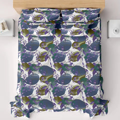 White Abstract Shapes Floral Sateen Bed Sheet Set - Sateen