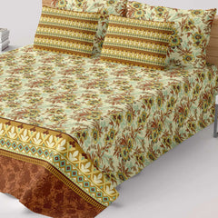 Xara Floral Striped Border Bed Sheet Set Cream