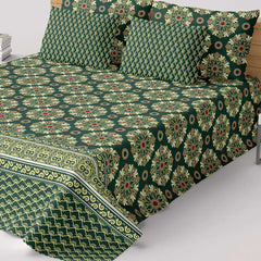 Xara Green Floral Stripe Border Bed Sheet Set