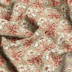 Xara Beige Floral Stripes Fitted Bed Sheet Set