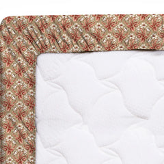 Xara Beige Floral Stripes Fitted Bed Sheet Set