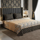 Xara Black Floral Striped Border Bed Sheet Set