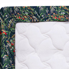 Xara Navy Blue Floral Stripes Fitted Bed Sheet Set