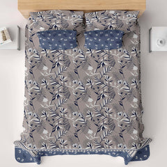Xara Floral Stripes Bed Sheet Set Grey Blue - 8015-8016