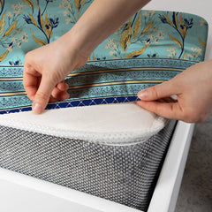 Xara Floral/Stripes Blue Fitted Bed Sheet Set