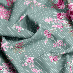 Xara Green Floral Bed Sheet Set with Striped Border