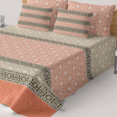Xara Peach L-Brown Geometric Shapes Bed Sheet Set - 7310-7311