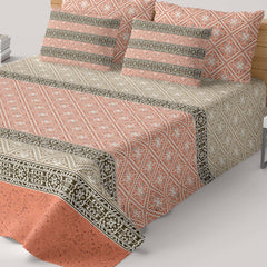 Xara Peach L-Brown Geometric Shapes Bed Sheet Set - 7310-7311