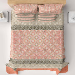Xara Peach L-Brown Geometric Shapes Bed Sheet Set - 7310-7311