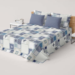 Xara Sky Blue Geometric Rhombus Floral Bed Sheet Set - 5708-5712