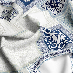 Xara Sky Blue Geometric Rhombus Floral Bed Sheet Set - 5708-5712