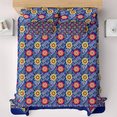 Xara Royal Blue Floral Bed Sheet Set - Xara