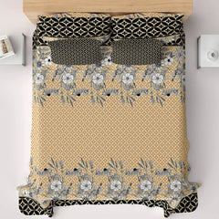 Xara Black Floral Striped Border Bed Sheet Set