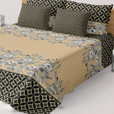 Xara Black Floral Striped Border Bed Sheet Set