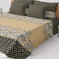 Xara Black Floral Striped Border Bed Sheet Set