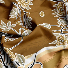 Xara Brown Golden Floral Bed Sheet Set with Geometric Border and Zigzag Pillows