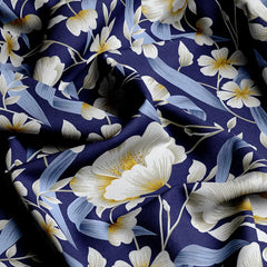 Xara Dark Blue Floral Stripe Border Bed Sheet Set