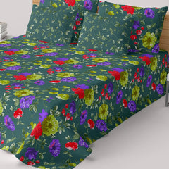 Xara Green Floral Bed Sheet Set