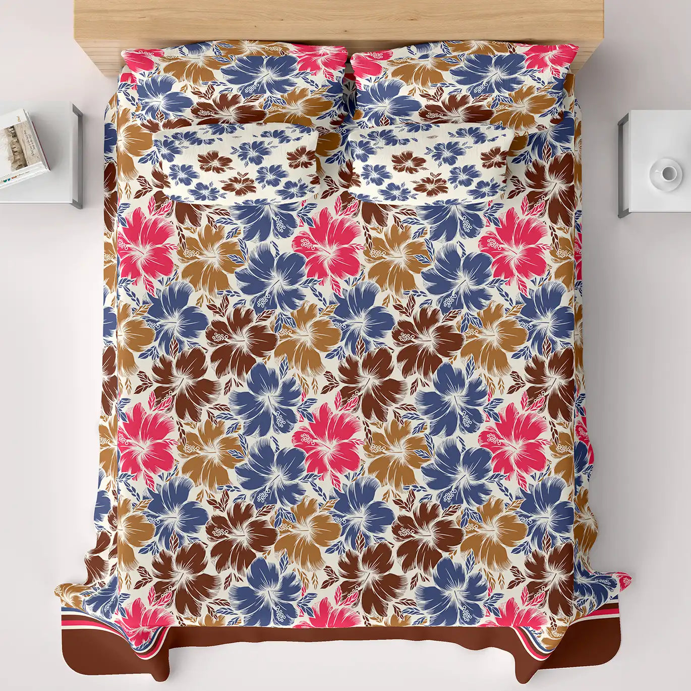 Xara Light Fawn Floral Bed Sheet Set - 8213-8214