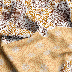 Xara Mustard Yellow Floral Bed Sheet Set with Striped Border