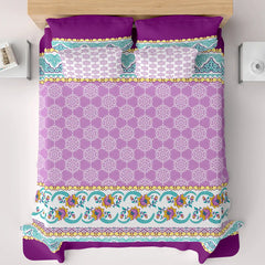 Xara Purple Floral Striped Border Bed Sheet Set