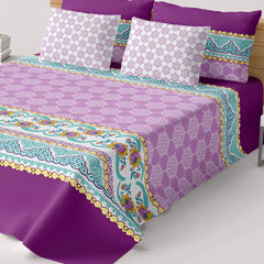 Xara Purple Floral Striped Border Bed Sheet Set