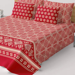 Xara Red Geometric Bed Sheet Set