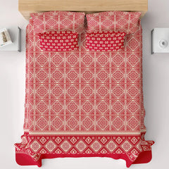 Xara Red Geometric Bed Sheet Set