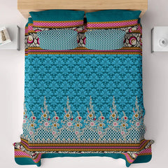 Xara Teal Floral Stripe Bed Sheet Set