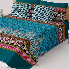 Xara Teal Floral Stripe Bed Sheet Set