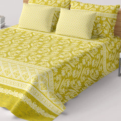 Xara Yellow Floral Striped Bed Sheet Set