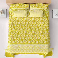 Xara Yellow Floral Striped Bed Sheet Set