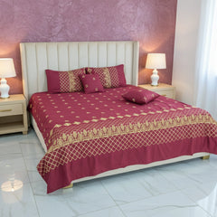RHS 5 pcs Embroidered Bedsheet Set (Red)