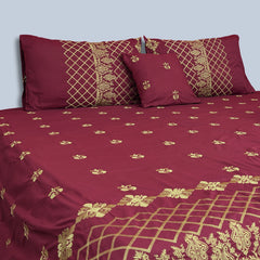 RHS 5 pcs Embroidered Bedsheet Set (Red)